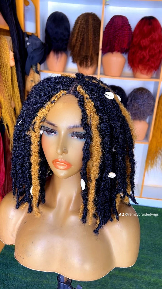 Black & Gold Highlight Kinky Dreadlocks with Cowrie Shells | Handmade Locs Wig