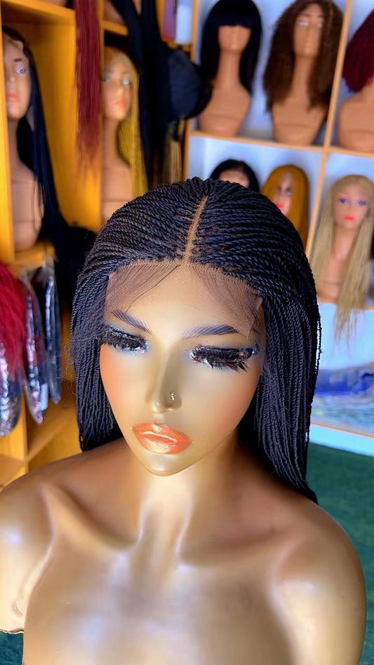 Black Closure Small Twist Braided Wig | Back Length | Protective Style | Ready to Wear