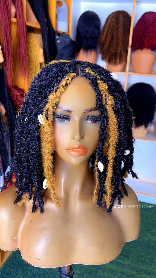 Black & Gold Highlight Kinky Dreadlocks with Cowrie Shells | Handmade Locs Wig