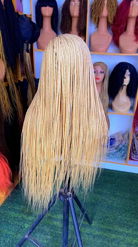 Blonde Knotless Braided Frontal Wig | Long Braids, Natural Hairline