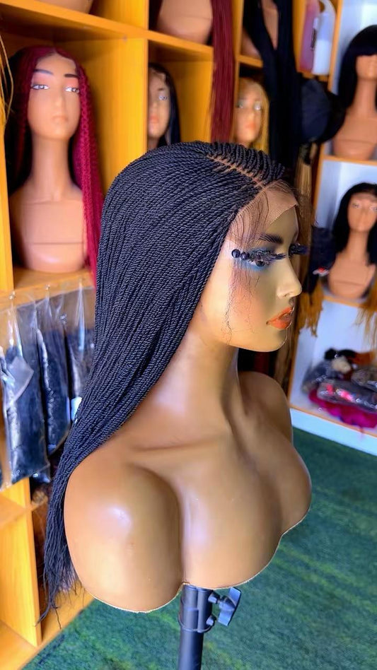 Black Closure Small Twist Braided Wig | Back Length | Protective Style | Ready to Wear