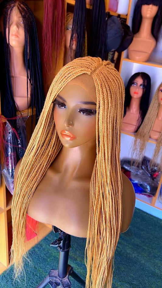 Blonde Closure Braided Wig | Center Part Protective Style