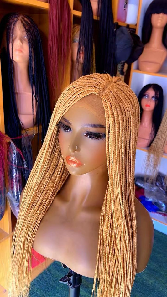 Blonde Closure Braided Wig | Center Part Protective Style
