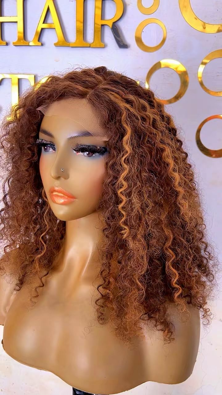 Chestnut Kinky Curly Wig – 16" Natural Afro Texture | Remzy Braided Wigs
